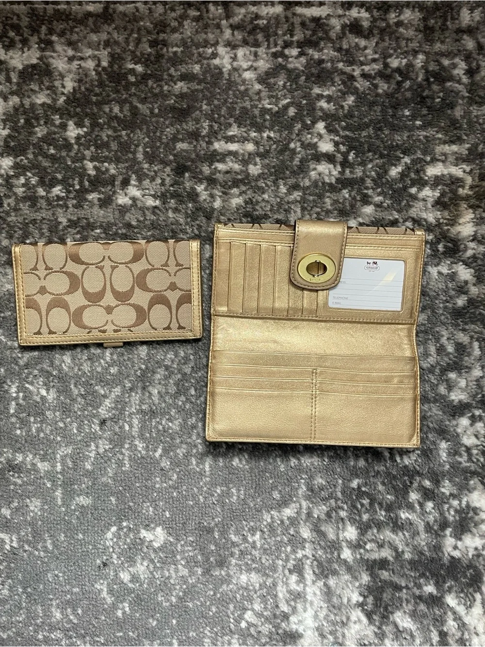 VTG Coach Khaki and Metallic Gold Signature Continental Wallet